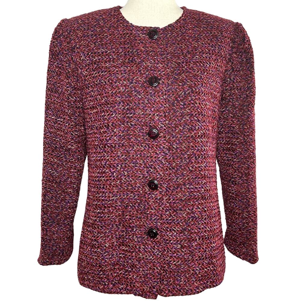Vintage Womens Size S Burgundy Black Button Front Chenille Blazer Jacket NWT